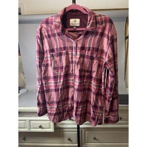 Legendary Whitetails Women Top Sz XL Pink Plaid Flannel Button Up Long Sleeve